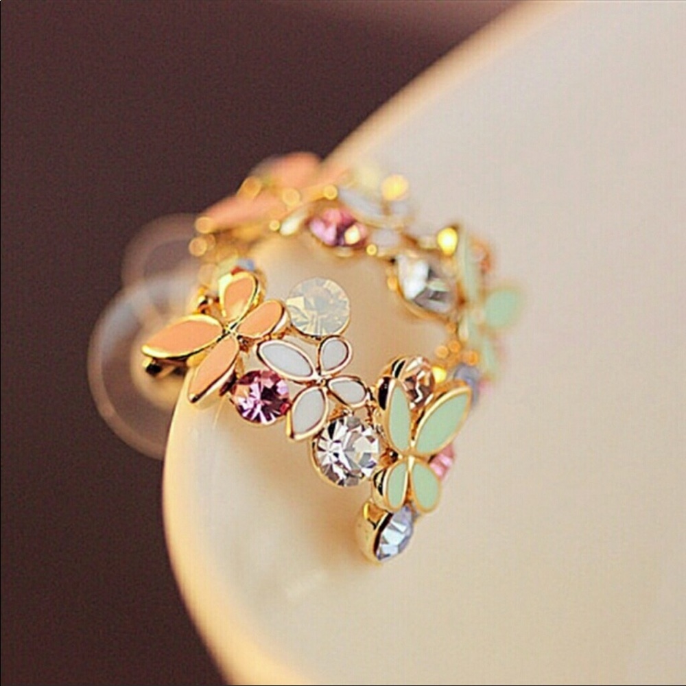 Multicolor Butterfly Crystal Half Hoop Earrings